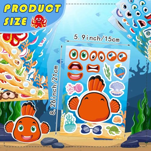 Image of Ocean Animal Stickers, Make Your Own Sea Animal Stickers | 24 Sheets Make a Face Sticker, for Kids Activities Supplies Crafts, Ocean Sea Party Favors