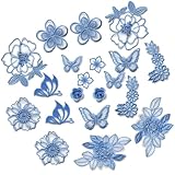 20PCS Blue Flower Lace Embroidered Appliques, 3D Butterfly Lace Applique Patches, Sew On Badge for Women Clothing Repairing Jeans Sweater Wedding Dress Bags DIY Craft Sewing Decoration