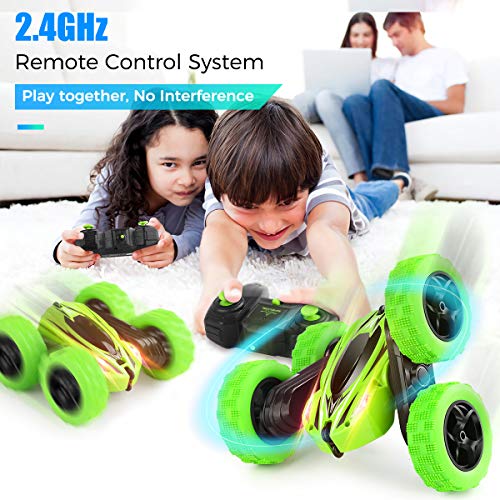 FAFUGANIA Remote Control Car LED Headlights 4WD RC Stunt Car with Batteries, Double Sided Rotating Tumbling 360 Degree Flips High Speed Off Road Vehicles，Toy Gift for Kids Boys Girls - Thumbnail 2