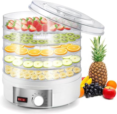 MENOVAS Electric Food Dehydrator Machine, Food Dryer Machine, Food Dehydrator Machine with 5 Stackable Clear Trays and Drying Space, Food Preserver and Dryer for Snacks Beef Jerky Fruits Veggies