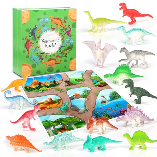 OKYUK Adventskalender 2025, Dinosaurier Adventskalender Kinder mit 16 Einzigartigen Dinosauriern, Überraschungs-Dinosaurierspielzeug für Kinder ab 3 Jahren