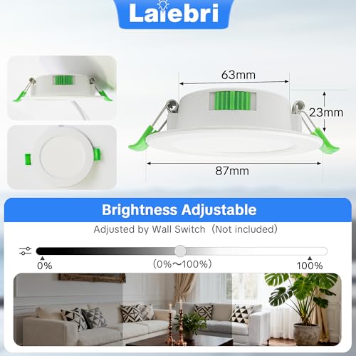 Laiebri 6er Led Einbaustrahler 230V Weiß - Extra Flach IP44 Deckenstrahler - Ø68-75mm Einbau Deckenspots 5W 600LM, 2700K/4000K/6000K Deckenlampe Deckenleuchte led für Badezimmer Wohnzimmer Küche