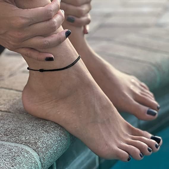 Image of Handmade Pooja EvilEye Black Chain Adjustable Nazar Anklets For Women Men Girls Boys Pack Of 2 evil eye thread, nazar anklet, thread anklet, najariya women anklet