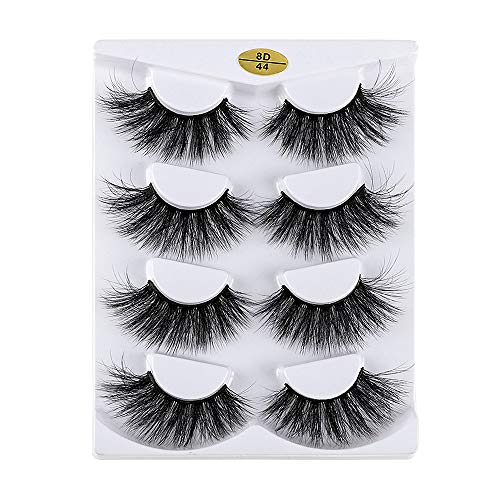 ARRIVEOK SKONHED 4 Pairs 8D Faux Mink Hair Crisscross False Eyelashes Eye Makeup Tools Wispy Flared Handmade Fluffy Multilayers Eye Lash Extension(8D-44)