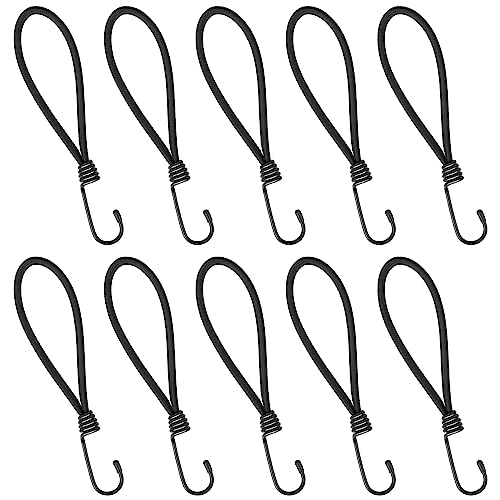 Small Bungee Cord with Hooks Bungee Straps 7 Inch Bungee Cords Heavy Duty Outdoor Black Mini Bungee Cords with Hooks for Camping, Tarps, Tents, Hiking Accessories 10 Pack