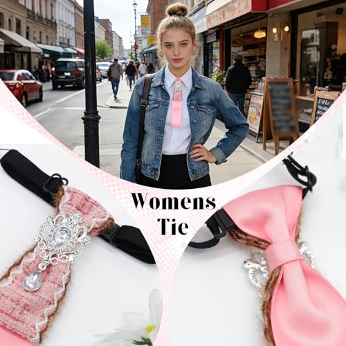 Image of Rhinestone Ties for Women, Skinny Neck Tie for Women Business Prom | Polyester Womens Tie, Tweed Splice Design, Rhinestone Ornament, Adjustable Strap, Elegant Retro Look, for Banquet Party Date