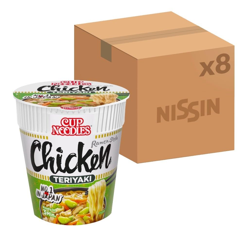 NISSINCup Noodles Chicken Teriyaki Flavoured Instant Noodles, 70 g Pot (Pack of 8)