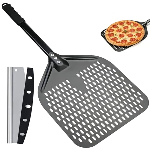 Pizzaschieber Perforiert 40 x 30 cm 12 Zoll mit Pizzamesser...