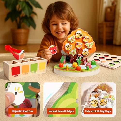 INIFEIDALA Montessori Toys for 3 4 5 Year Olds | Birthday Gifts for Boys & Girls, Wooden Educational Toddler Toys, Shape Sorting, Carrot Harvest & Magnetic Fishing Game – Fine Motor Skills Development - Image 7
