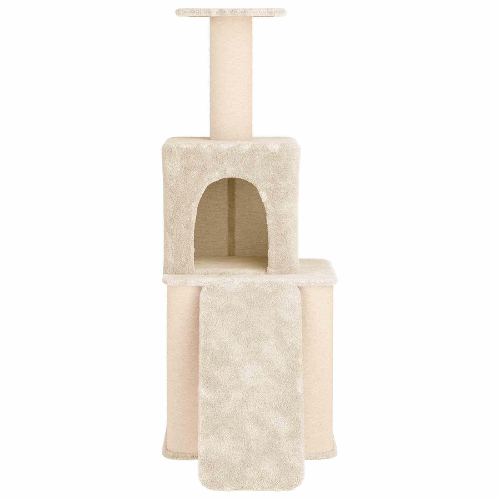 Kratzbaum groß mit Sisal-Kratzsäulen & Katzenhöhle, Kletterbaum 146 cm hoch aus Holz und Plüsch, Stabiler Katzenbaum Kletterturm für Katzen, Creme