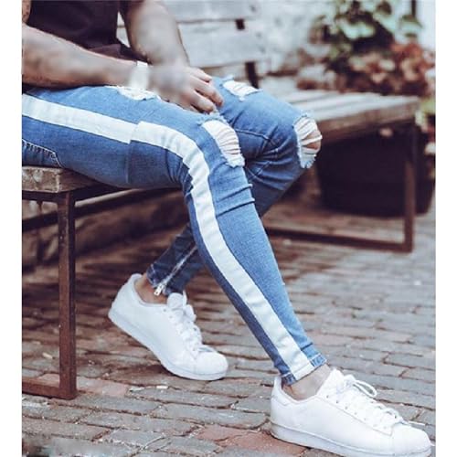 JEShifangjiusu Men's Slim-Fit Ripped Tapered Biker Jeans Pants Destroyed Slim Fit Jean Ripped Holes Skinny Denim Pants4