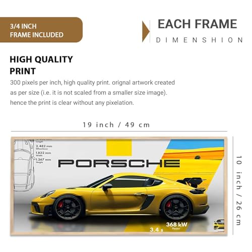Image of kotart Big Porsche Car Framed Posters Gift Items for Boys Room Wall Decoration Bedroom Living Room Office Studio Decor | Car Poster Frame for Wall Decor Set Of 1 Size (10 x 19 inch)