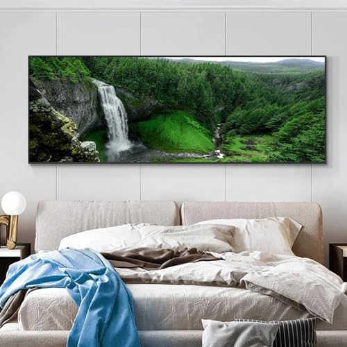Toile paysage cascade forêt verte grand format | Impression affiche art mural salon