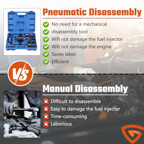 Abliseoum Pneumatic Injector Puller Set for Diesel Engines, 23 pcs 5-8 Bar Air Vibration Injector Removal Tool Kit with Extractor Hammer, 19 Adapters, Extension Hose, and EU US Connectors by Abliseoum - Image 8