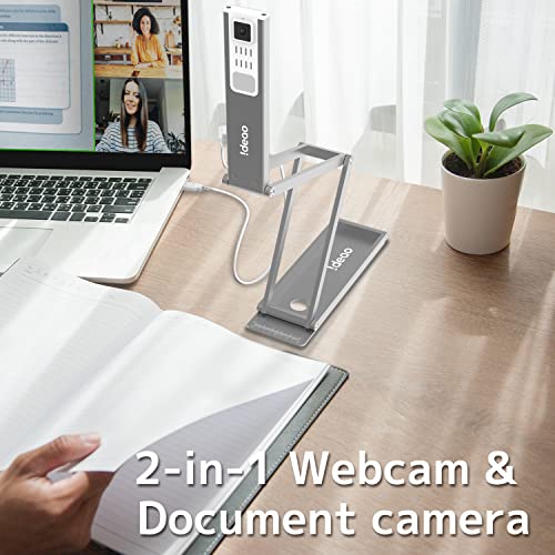 IDEAO DC400, Faltbare 4K-USB-Dokumentenkamera und Webcam, 1080P, 60fps mit Autofokus, eingebautem Mikrofon, LED und Plug&Play, für Distance Learning, Fernunterricht und Online Coaching