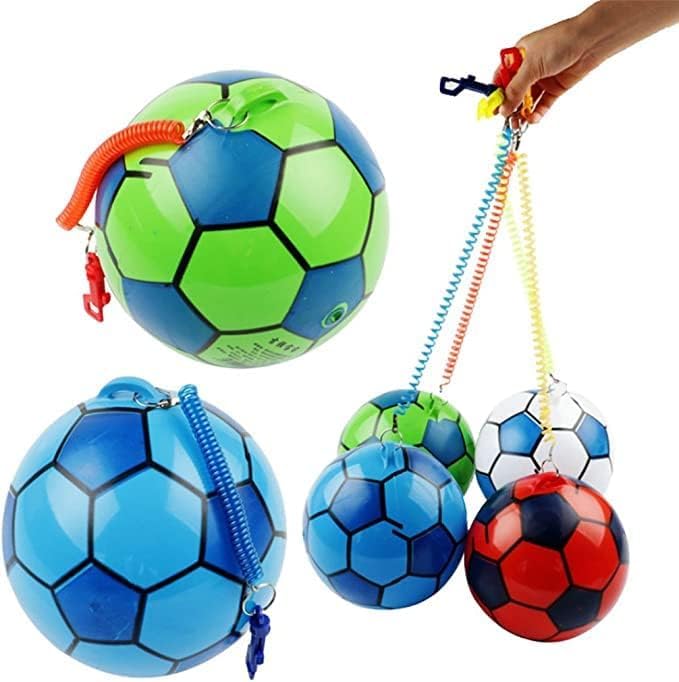 Neel Saanjh Inflatable Football with String, Spring-Loaded Juggling Ball for Kids, Easy Inflation, Interactive Outdoor Toy for Skill Development, Hand-Eye Coordination & Active Play (Pack of 3)