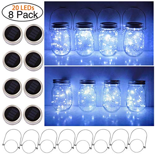 Solar Mason Jar Lid String Lights, 8 Pack 20 Led String Fairy Star