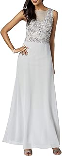 Women's Petite Long Gown with Beaded Bodice