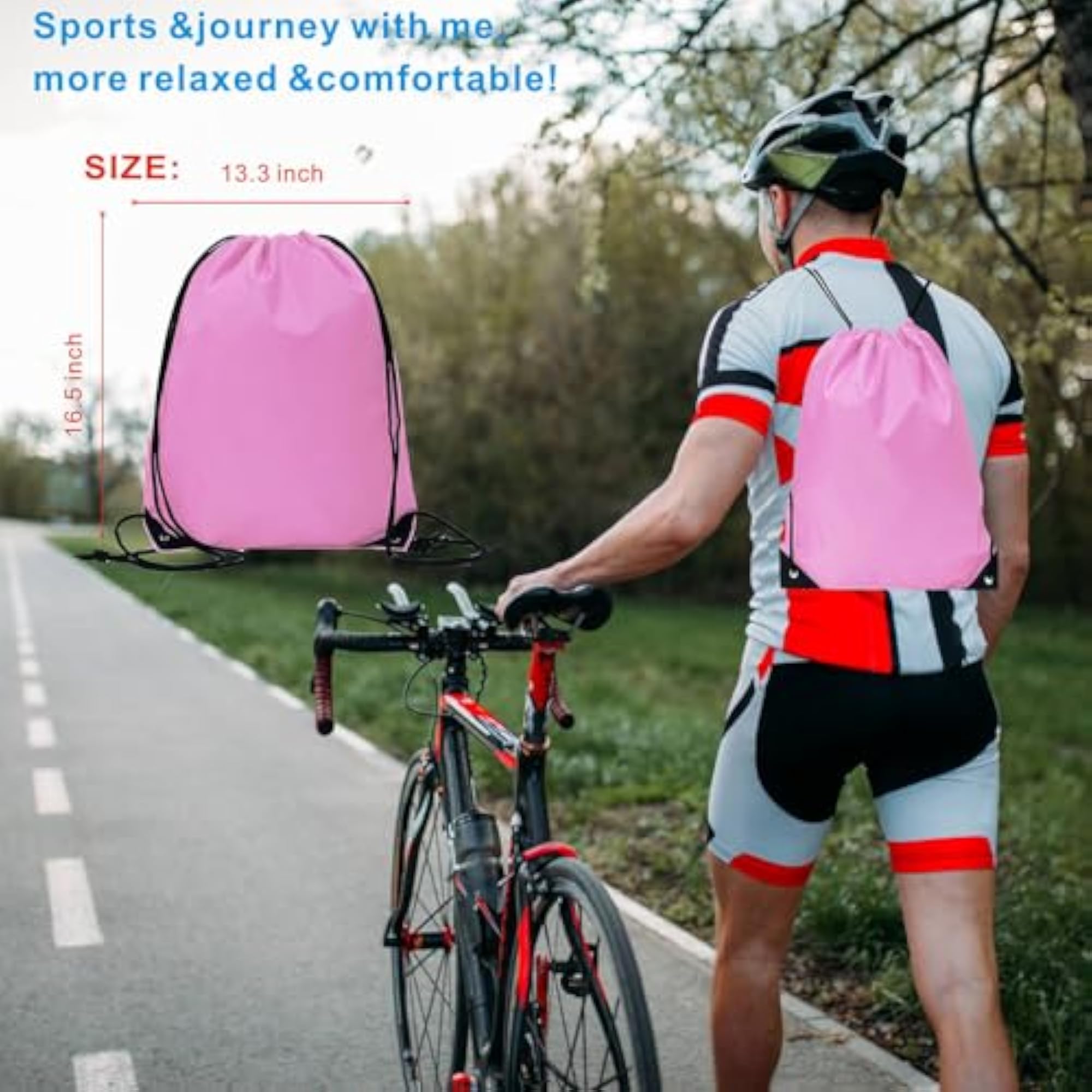 Drawstring Backpack, Pink Cinch Bag for Gym & Travel