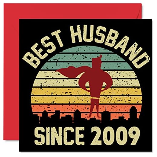 Tarjeta de 13 aniversario para marido de esposa – Mejor marido desde 2009 – I Love You Gifts Happy 13 Wedding Anniversary Cards for Partner, 145 mm x 145 mm Tarjetas de felicitación para decimotercer