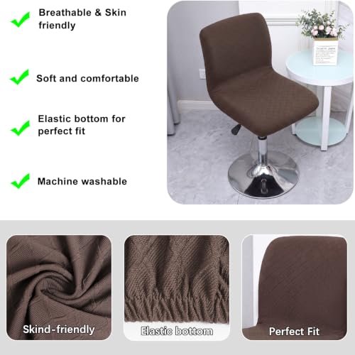Image of WOMACO Bar Stool Cover with Back Jacquard Fabric Dining Room Square Swivel Barstool Chair Seat Cushion Slipcover for Counter Height Mid Low Back Chair Protector (Coffee, 2PCS)
