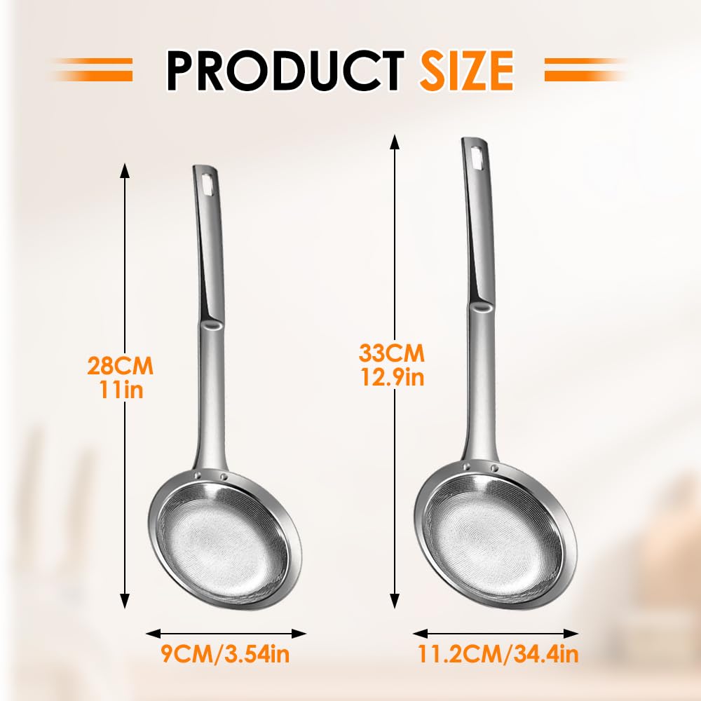 Fine Mesh Stainless Steel Colander, 2025 New Spoon Extra Fine Mesh Strainer with Handle, Durable Sieve Colander Spoon Oil Filter Food Strainer for Skimming Grease and Foam Kitchen Gadget (Large)