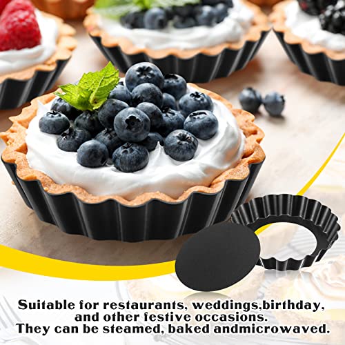 Tessco 16 Pieces Mini Tart Pans with Removable Bottom Nonstick Quiche Mini Pie Tart Pans Bakeware Mold Fluted Side for Pies(Black Gray Round,3 Inch) - Thumbnail 5
