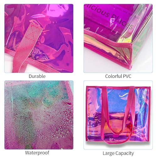 Clear Tote Bag Holographic Tote Bag Iridescent Beach Handbag Waterproof Sandproof for Work Stadium Travel3