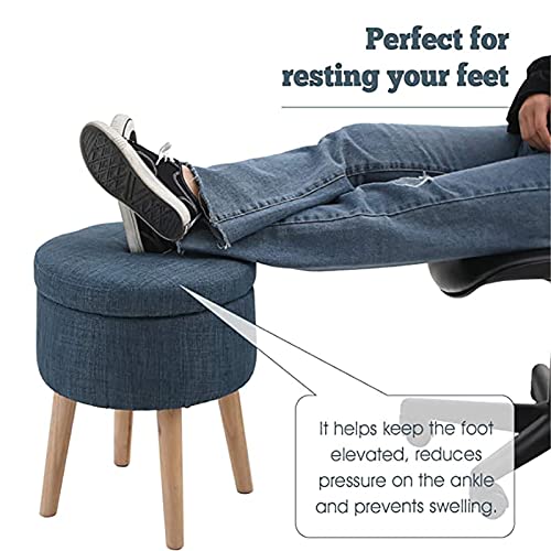 Tabouret de rangement rond contre le désordre, repose-pieds lin