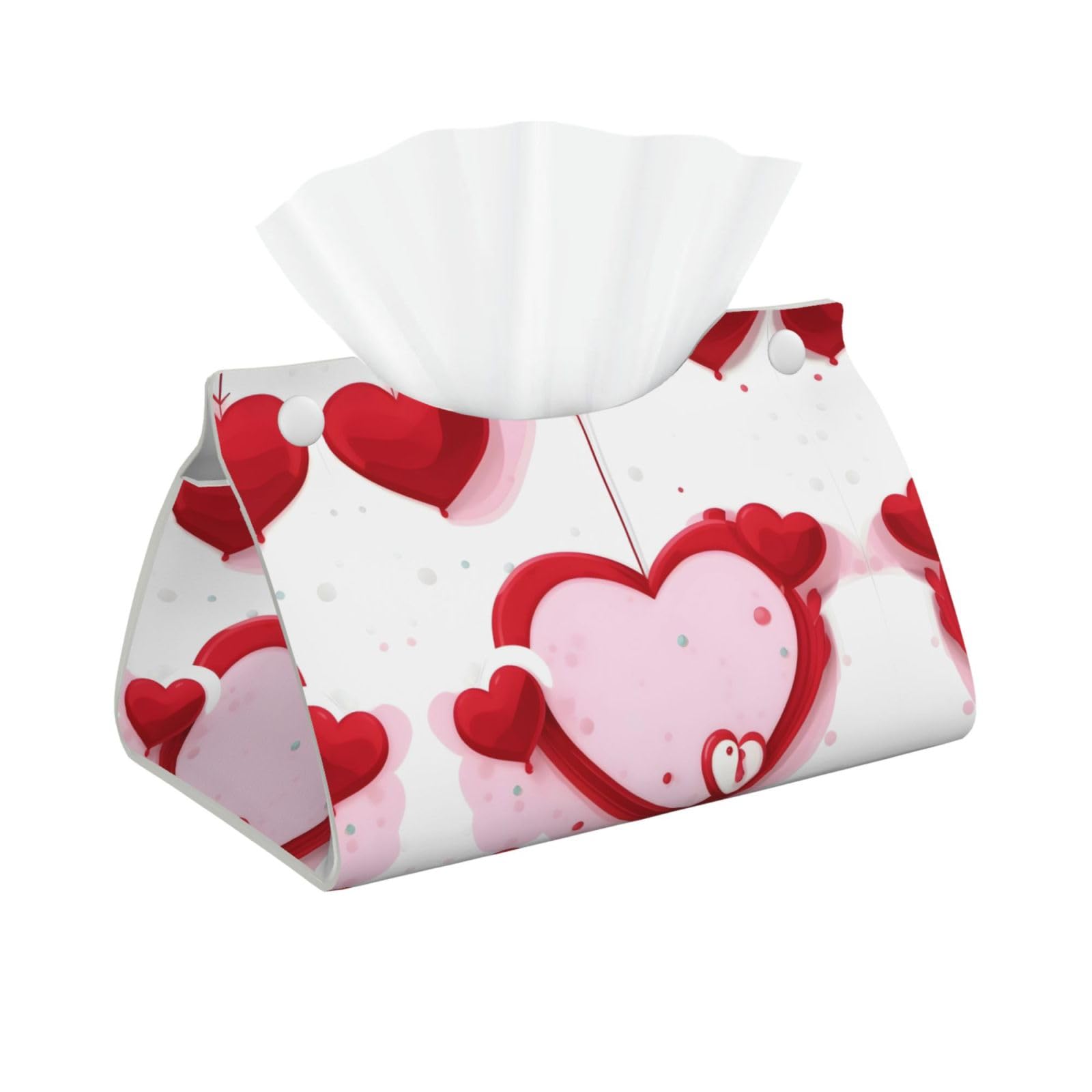 Little Red Heart Print Long Tissue Box Cover Holder Foldable Leather Organizer for Vanity, Nightstand, Desk & Bathroom