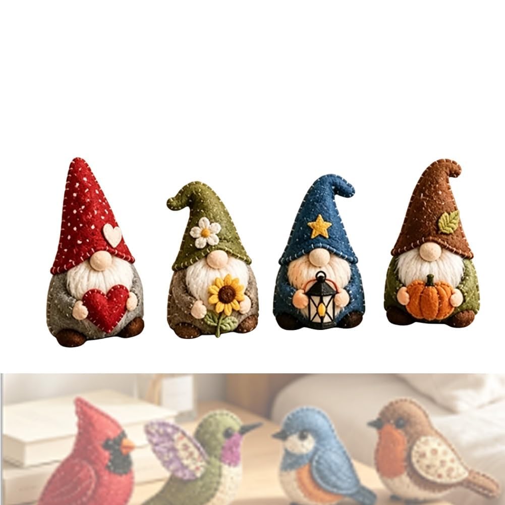 DIY Fabric Animal Craft Kit – Creative Handmade Art, Stitch Your Own Whimsical World Patchwork Sewing Set 3D Cute for Making Ornament Adults Beginners (Magical Forest Gnomes)