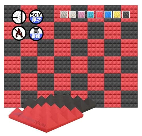 Arrowzoom スーパーダッシュ 新ピラミッド しい 48 ピース 防音 遮音 密度26㎏/m3 作品 吸音材 楽器 緩衝材 防音材 音響泡断熱治療 消音 超強力 騒音 スタジオ 吸音材質 室内装飾 防音対策 250 x 250 x 50 mm 縮状態出荷 スタジオレコーディング タイルパネルウェッジサ SD1034 Pyramid 黒と赤