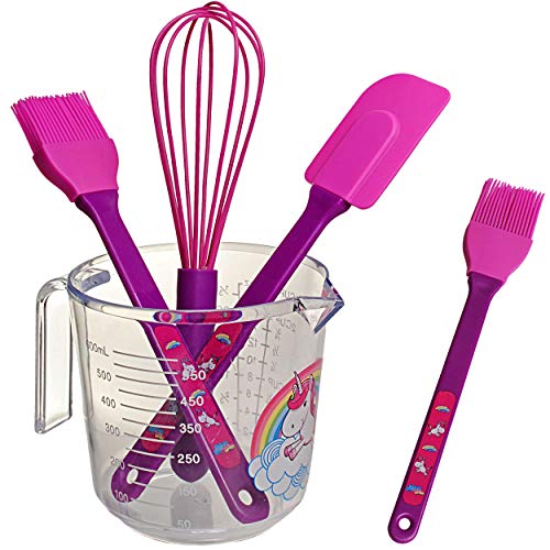 alles-meine.de GmbH 4 TLG. großes Backset/Kinderküche - Einhorn - Schneebesen - Backpinsel - Teigschaber - Messbecher - BPA frei - Silikon - Plätzchen - Plätzchenset - echt - K..