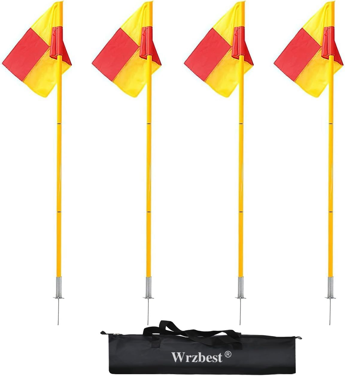 Scooer Football Field Corner flags with Storage Bag, Portable Soccer Flags Soccer Poles,Dribbling Soccer Equipment for Training - Set of 4 for Turf (Soccer Poles Flags)