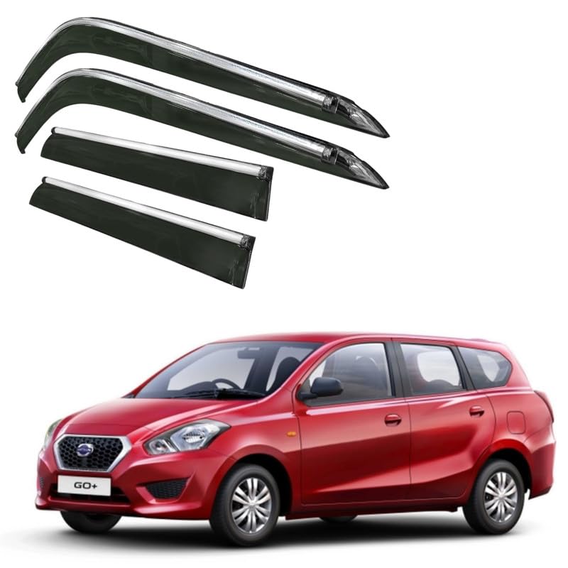 Image of CAR SAAZ Side Door Visors for Datsun Go+ (2015-2018)(Set of 4Pcs)|Chrome Lined Rain Guards, Polycarbonate, Smoke Finish