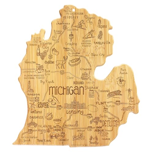 Totally Bamboo Destination Michigan Mitten State Shaped Cutting Board, Charcuterie and Cheese...