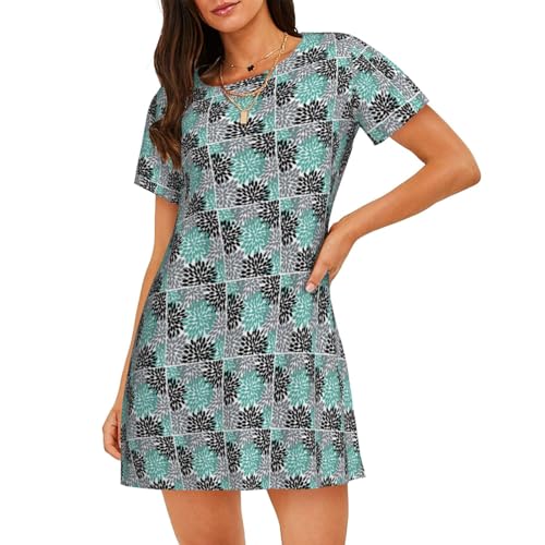 Chemise de nuit légère imprimé floral dahlia vêtement nuit manches courtes