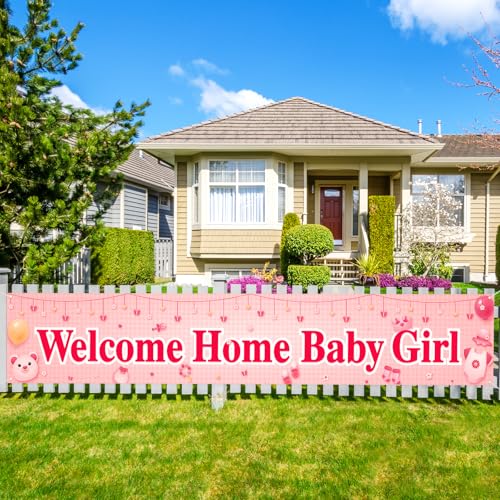Labakita Welcome Home Baby Girl Yard Banner Large Its a Girl Baby Shower Banner Pink Baby Shower Decorations for Girls Gender Reveal Inside Outside Decoration