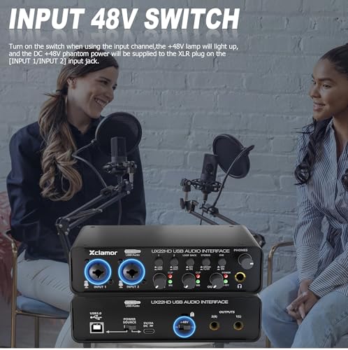 Image of USB Audio Interface 2 In 2 Out Sound Card 24 Bit 192kHz Recording Interface with XLR Mic Line Hi Z Inputs Phantom Power for Guitar Vocal Podcast Streaming Compatible with Windows Mac