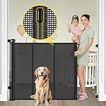 Reinforced 42” Extra Tall Retractable Baby Gates with Rods, Extends up to 60” Wide, Tall Retractable Dog Gate for Doorways Prevent Crawling Through Mesh Pet Gate Indoor Outdoor, Black