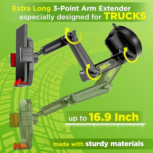 Image of Cell Phone Mount for Truck Phone Holder for Truck Drivers - Heavy Duty Suction Cup + Dashboard Pad, iPhone Holder for Dashboard Window 16.9 inch Long, for iPhone & Samsung, Semi Trucker, Red