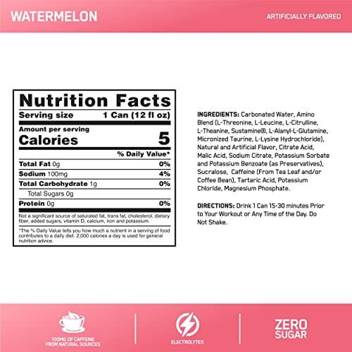 Optimum Nutrition Amino Energy Drink + Electrolytes For Hydration - Sugar Free, Amino Acids, Bcaa, Keto Friendly, Sparkling Drink - Watermelon, 12 Fl Oz (Pack Of 12) - Packaging May Vary #TOP7