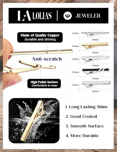 LOLIAS 12Pcs Tie Clips for Men Silver Black Gold Tone Tie Bar for Regular Ties Classic Tie Clasps Necktie Wedding Meeting Business Clips with Gift Box3