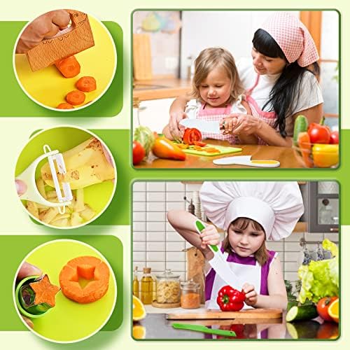 Tyrkuiy 13 Pieces Wooden Kids Kitchen Knifes-Toddler Safe Knives Set for Real Cooking with Plastic Toddler Safe Knives/Crinkle Cutter/Kids Cutting Board/Y-Peeler/Fruit Cutters Shapes
