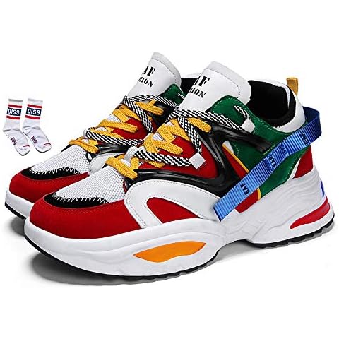 Men's Retro Color Blocked Fashion Sneakers Sport Running Shoes Walking Casual Athletic Shoes (9, 1) Cover