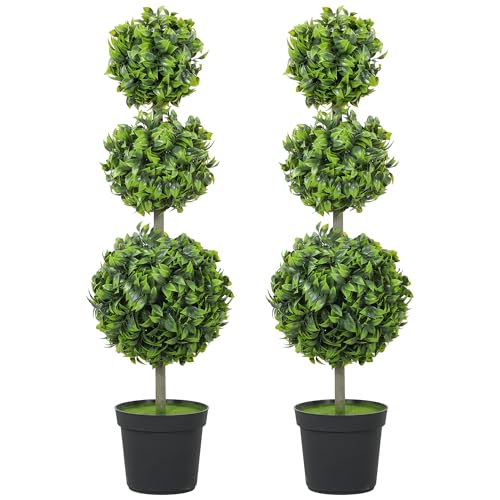 HOMCOM Lot de 2 Grands buis artificiels en Pot - 100 cm - avec Protection UV comme de véritables - pour Salon, Chambre à Coucher, Bureau, Jardin -...