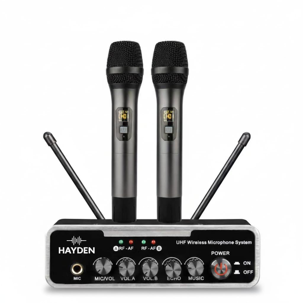 HAYDEN HY-X7 Echo Mic Wireless Karaoke System with 2 UHF Metal Mics, Bluetooth, Optical & AUX Input & Optical & AUX Output, Adjustable Volume & Echo, Smart TV & Home Theater Compatible-image-9