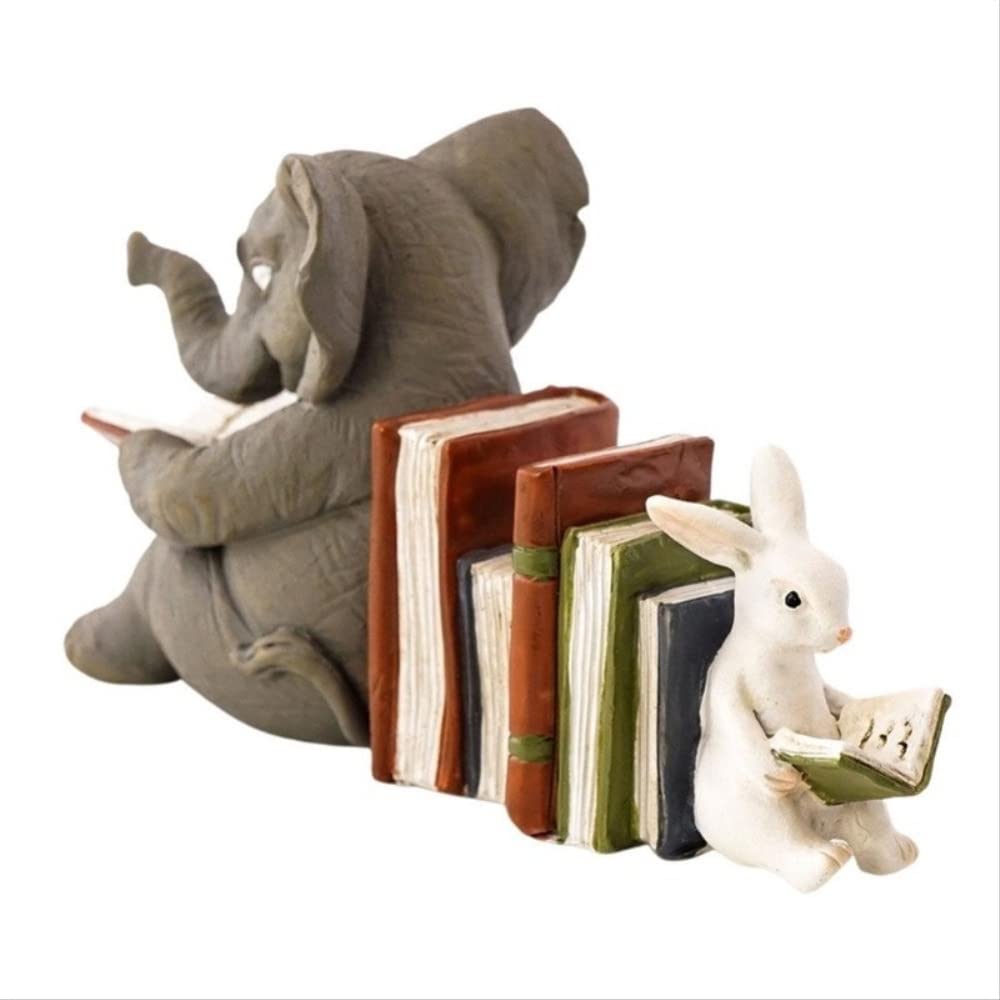 Buchstützen aus Kunstharz mit Elefanten und Hasen