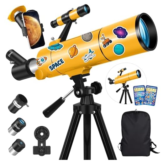 MEEZAA Telescope for Adults & Kids, 80mm Aperture 500mm Portable Refractor Telescope for Astronomy Beginners, Professional Travel Astronomical Telescopes with Tripod, Stickers, Phone Adapter, Backpack