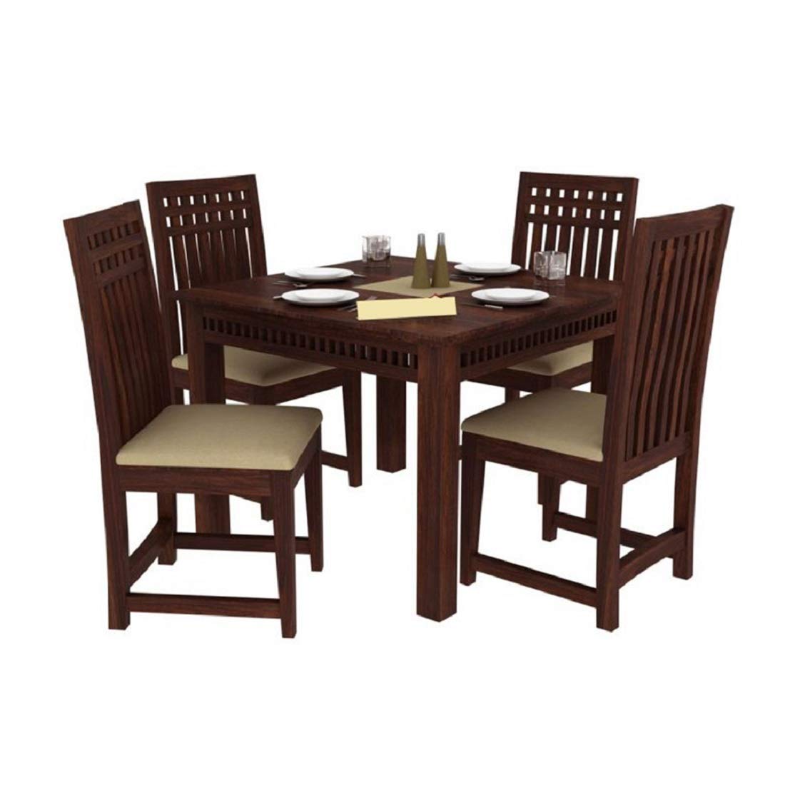 Buy Natural Finish Solid Sheesham Wood 4 Seater Dining Table with 4